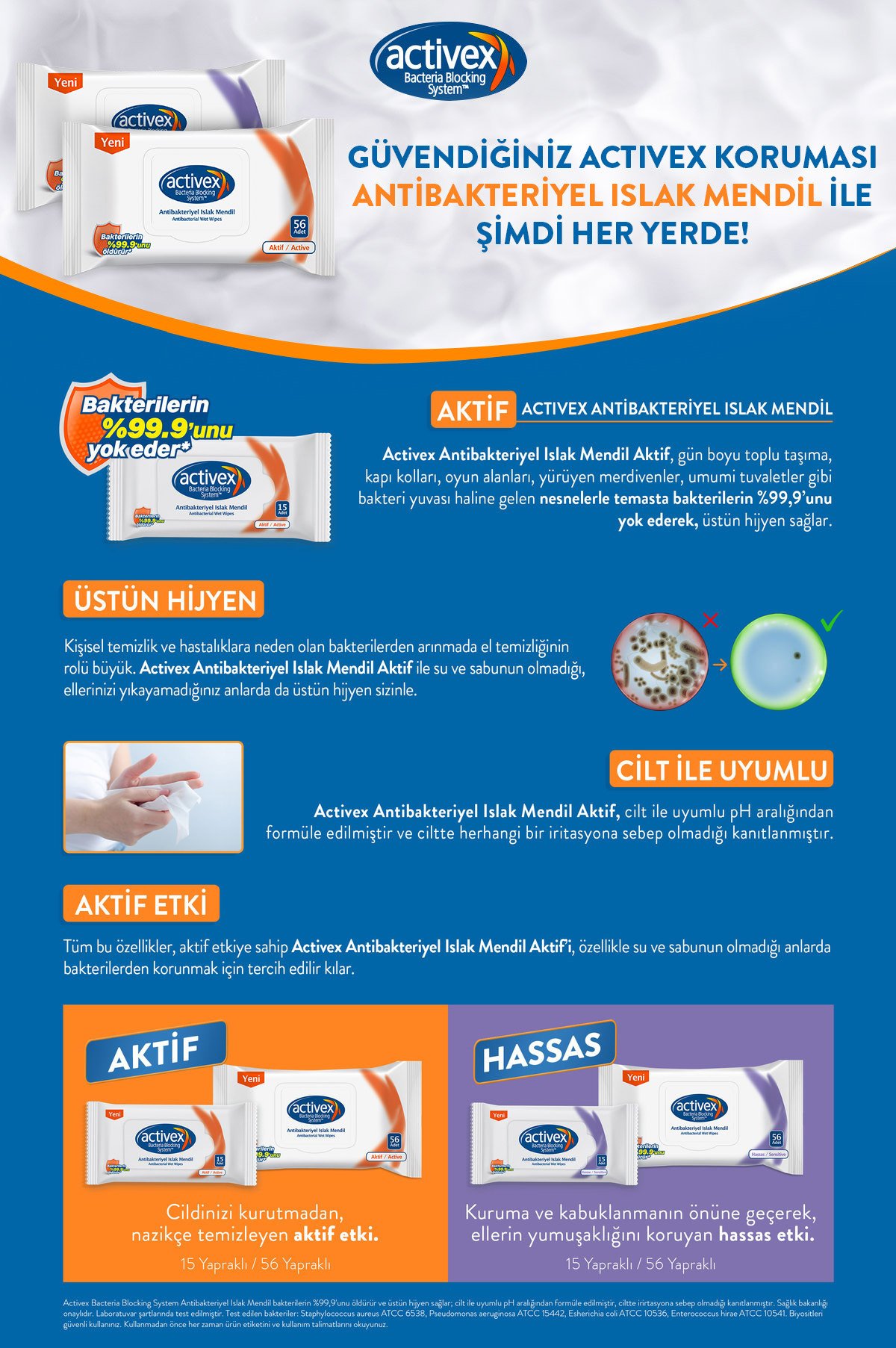 Activex Antibakteriyel Islak Mendil Hassas 3 Adet Cep Boy 45 Yaprak