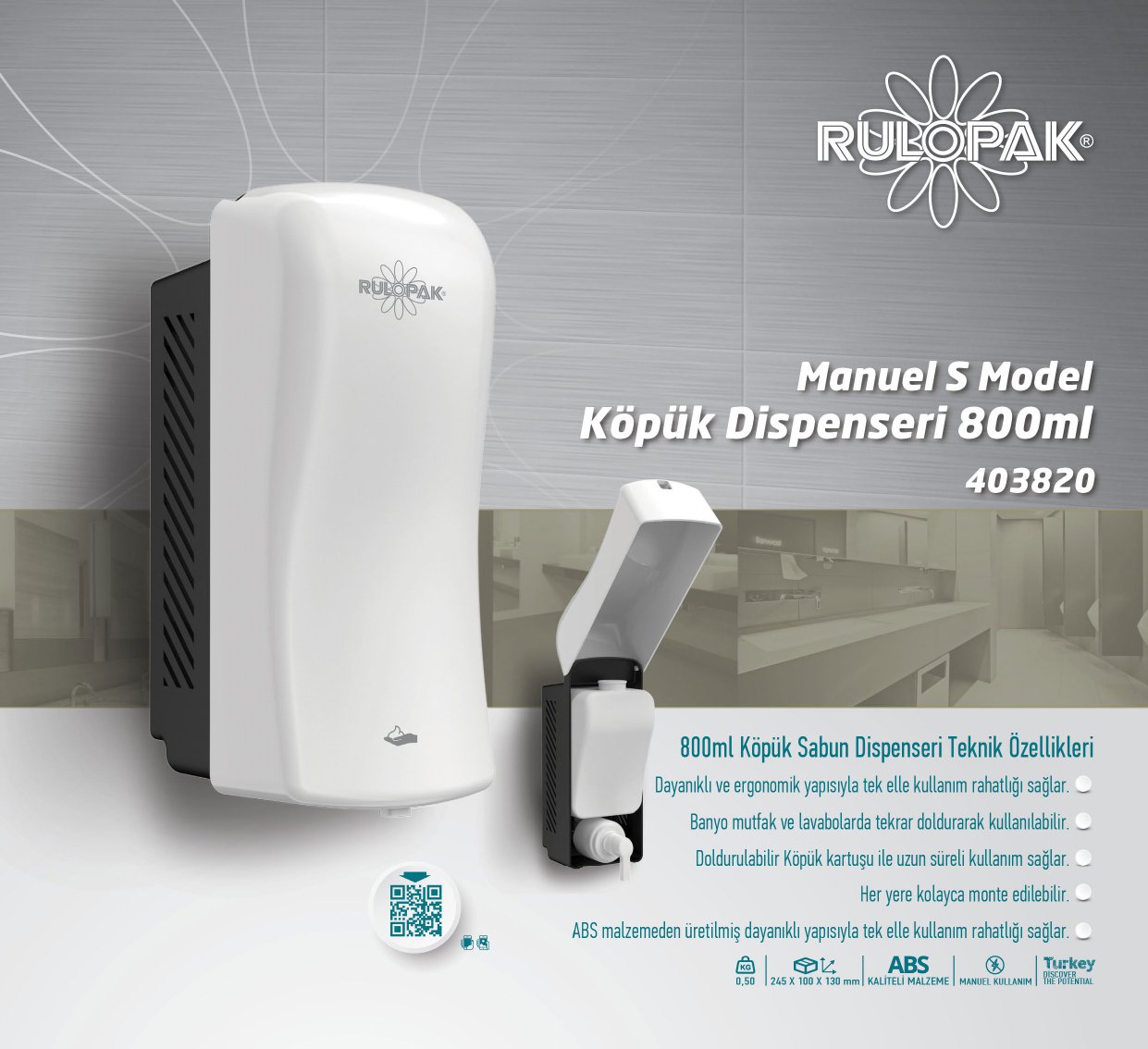 Rulopak S Model Manuel Doldurmalı Köpük Dispenseri 800 Ml