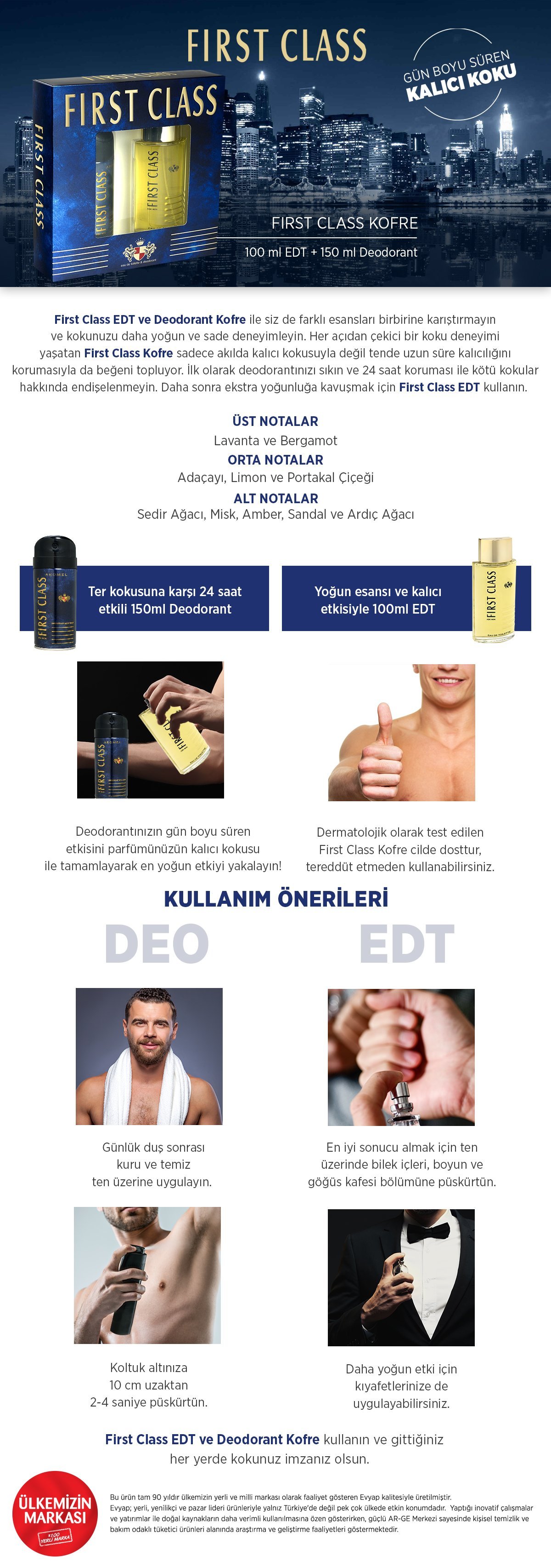 First Class EDT Parfüm 100ml + Deodorant 150ml