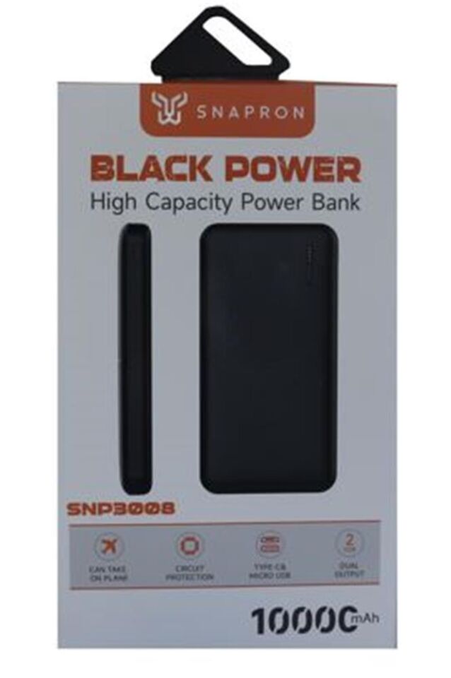 SnapMax SNP-3008 Siyah 10.000 mah Powerbank 2x USB Çıkışlı 1 Type-C ve 1 Micro Girişli