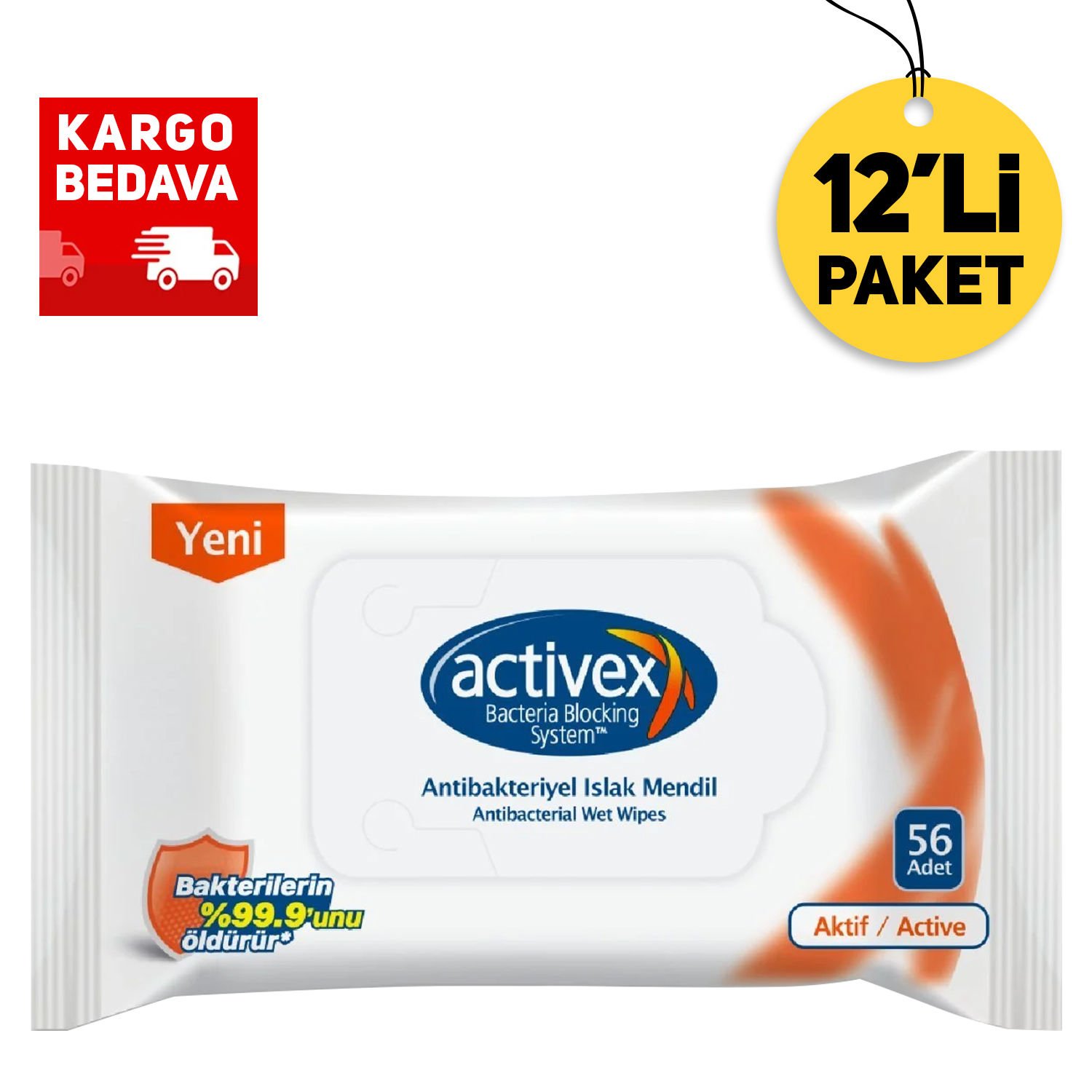 Activex Antibakteriyel Islak Mendil Aktif 56 Yaprak 12'li Paket