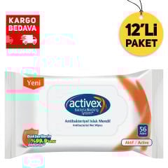 Activex Antibakteriyel Islak Mendil Aktif 56 Yaprak 12'li Paket