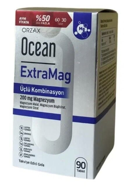 ORZAX Ocean Extramag Üçlü Kombinasyon 200 Mg Magnezyum 60+30 Tablet