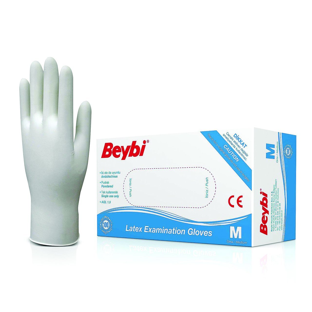 Beybi Pudralı M 100 Adet Lateks Muayene Eldiveni