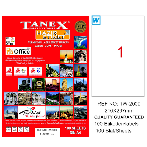 Tanex Laser Etiket 100 YP 210x297 Laser-Copy-Inkjet TW-2000