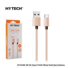 Hytech HY-X448 1M 3A Type-C Kılıflı Metal Gold Şarj Kablosu