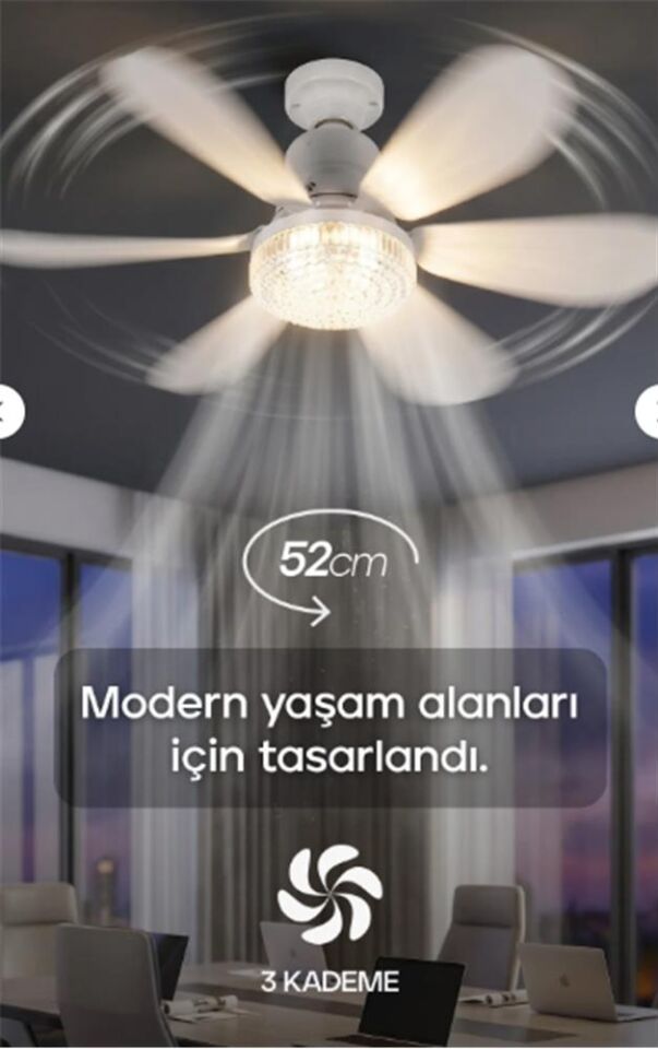 Feny Fn-F82 Zefira 3 Kademe Ultra Sessiz Uyku Mod 3000k-6500K Kristal Led Tavan Vantilatörü Kumanda