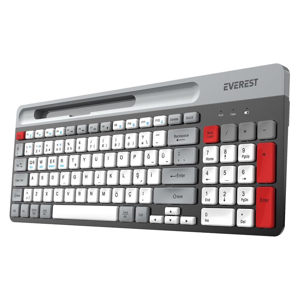 Everest KB-88 RUBY Beyaz-Gri 2.4G+BT1+BT2 Çoklu Cihaz Bağlantılı Q Kablosuz klavye