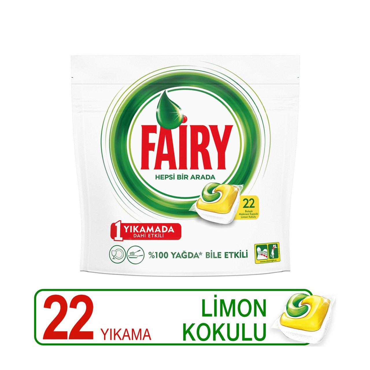 Fairy Hepsi Bir Arada 22 Yıkama Bulaşık Makinesi Deterjanı Kapsülü Limon Kokulu