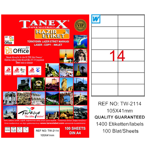 Tanex Laser Etiket 100 YP 105x41 Laser-Copy-Inkjet TW-2114