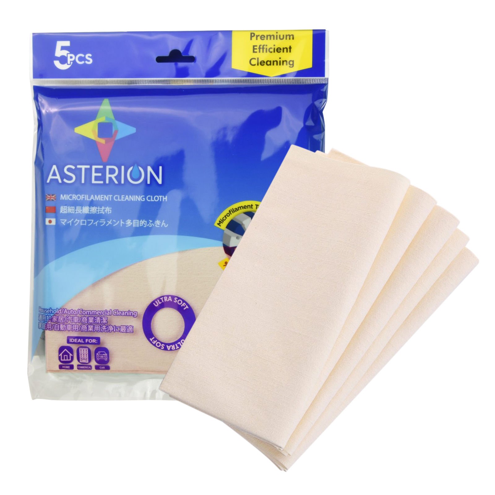 Asterion Mikrofilament Sarı Temizlik Bezi 5'li Paket