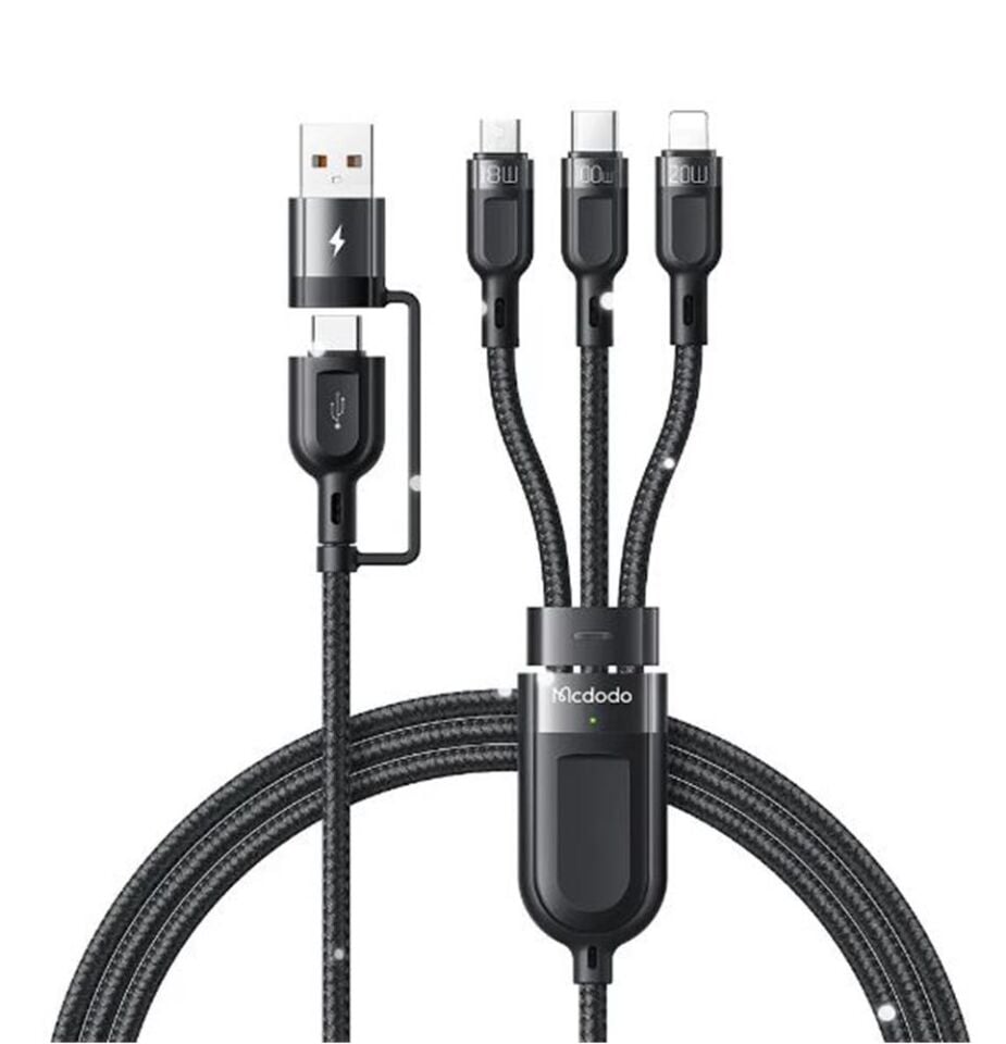 MCDODO CA-8800 2 in 3 100W USB- Lightning+Micro+Type-C Süper Hızlı Şarj ve Veri Kablosu 1.2 m