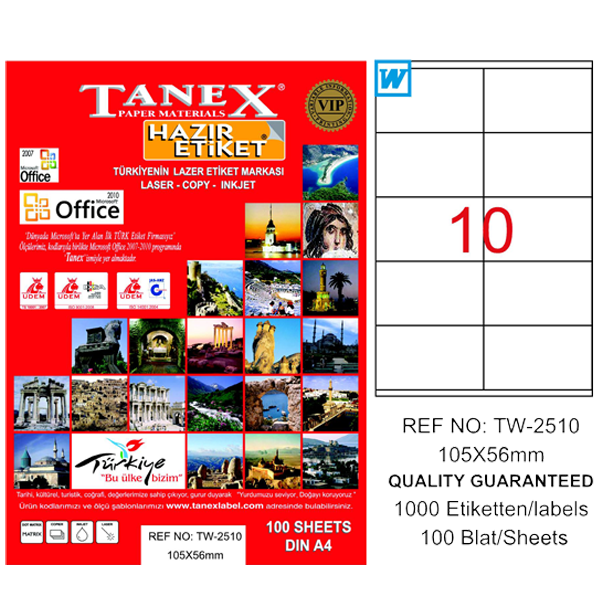 Tanex Laser Etiket 100 YP 105x56 Laser-Copy-Inkjet TW-2510