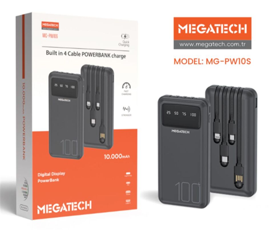 Megatech MG-PW10S 10.000 Mah Siyah Powerbank Digital Gösterge Hızlı Şarj