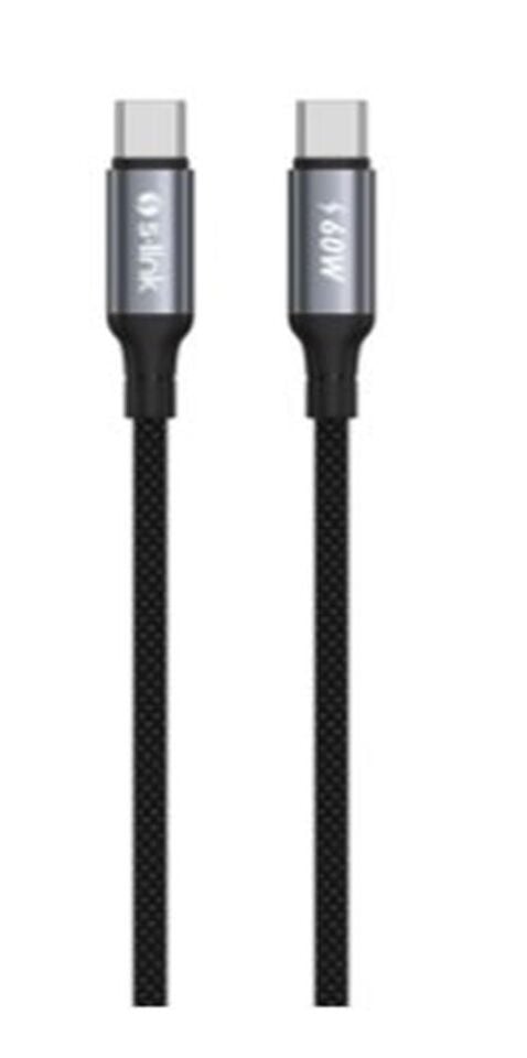 S-link Armor CC-01 60W 1.2m Type-C to Type-C PD Örgülü Metal Başlıklı Siyah Hızlı Şarj Kablosu