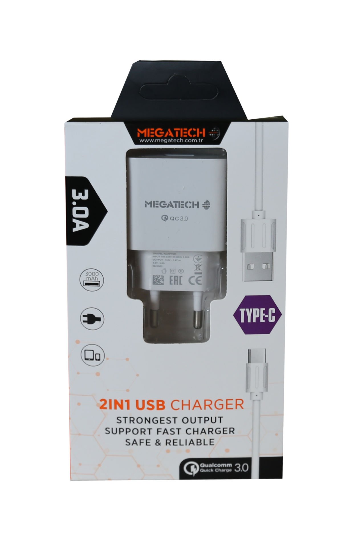 Megatech CC01 5v-3.0A Ev Şarj+Type-c Kablo Hızlı Şarj