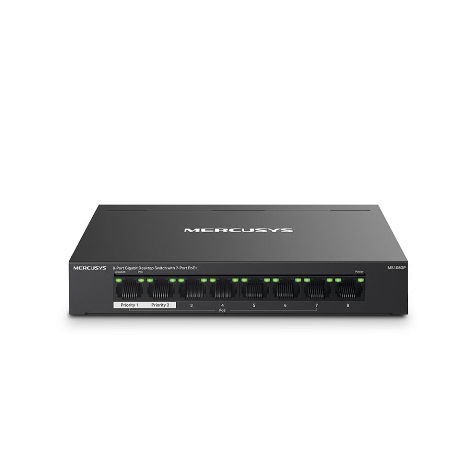 Ürünü Arkadaşına Öner   twitter Tp-Link Mercusys MS108GP 7 Port 10-100-1000 Mbps Poe+ Switch Metal Kas