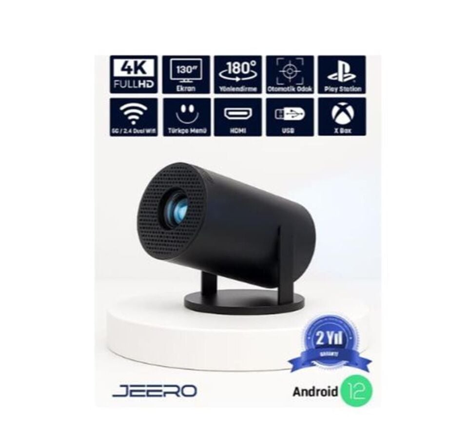 JEERO HY300PRO 4K ANDROID12 PORTABLE PROJEKTÖR (950-4K-ANDROID)SİYAH