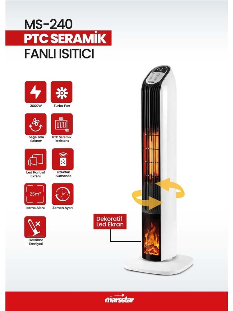 Marsstar MS-240 PTC Seramik Fanlı Isıtıcı Dikey