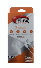 Elba ELB04-PD-25WTypc Beyaz 25W Usb-c Ev Şarj Kafa+1mt Type-c To Type-c Kablo PD3.0-QC4.0 Hızlı Ş