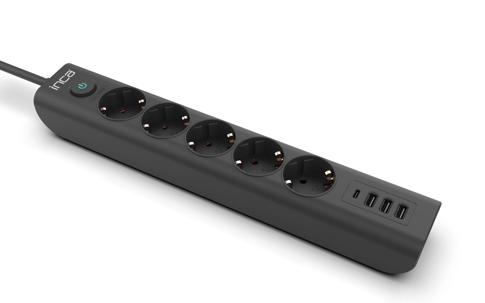 INCA IPW-44TU 5li  2Usb+Typ-C Akım Kor. Led Tuş. Priz 1.5m Siyah