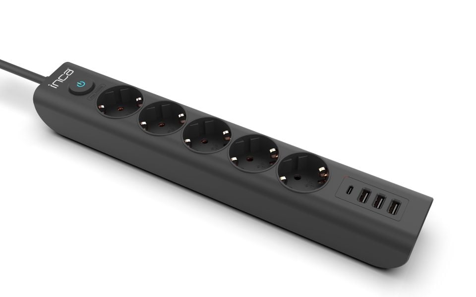 INCA IPW-44TU 5li  2Usb+Typ-C Akım Kor. Led Tuş. Priz 1.5m Siyah