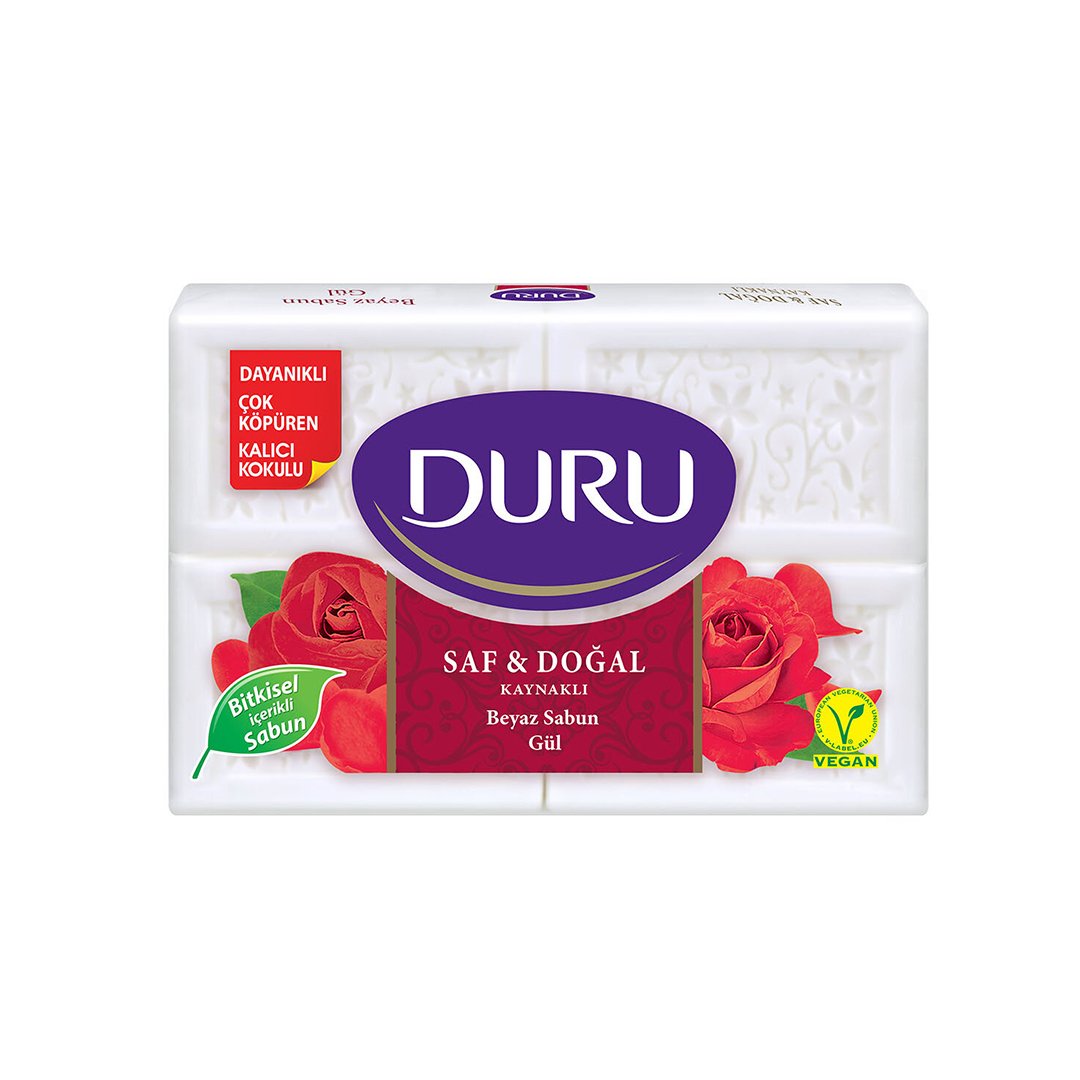 Duru Saf & Doğal Kaynaklı Gül 4 Adet Beyaz Kalıp Sabun