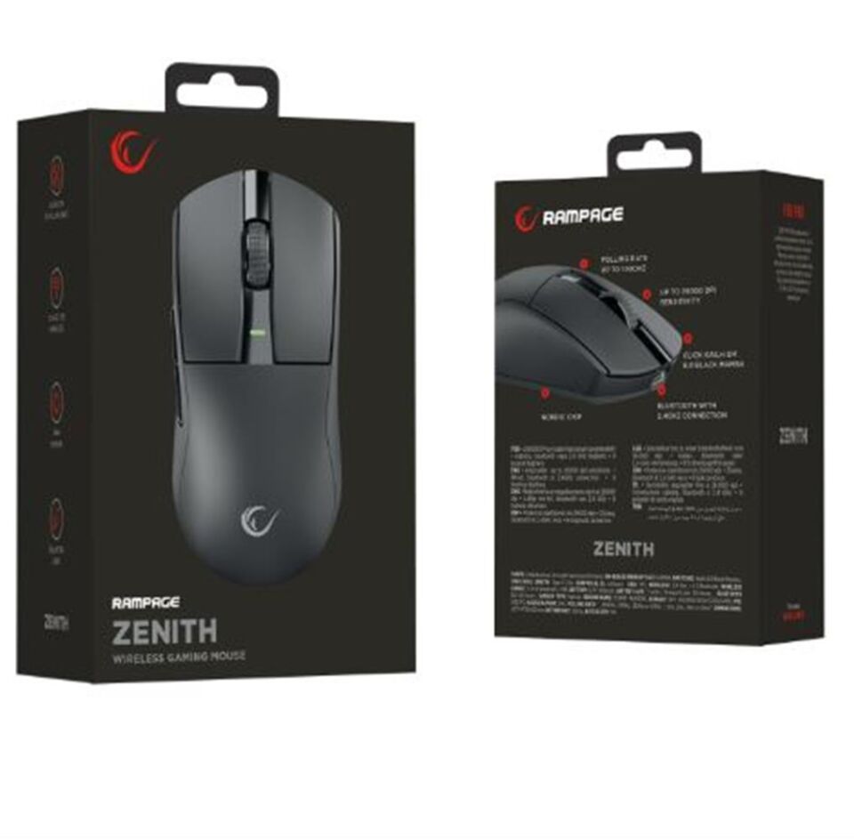 Rampage ZENITH BT+Wired+2.4G Siyah Kablosuz PAW3395 52833 MCU Gaming Oyuncu Mouse