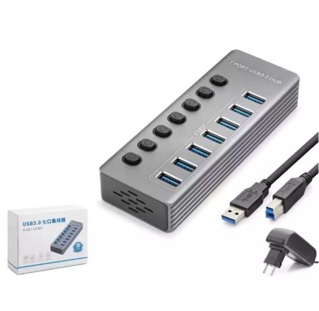 Hadron Hdx7047 Usb Hub 3.0 7-Usb 7-Anahtarlı 5Gbps High Speed 7in1 Gri