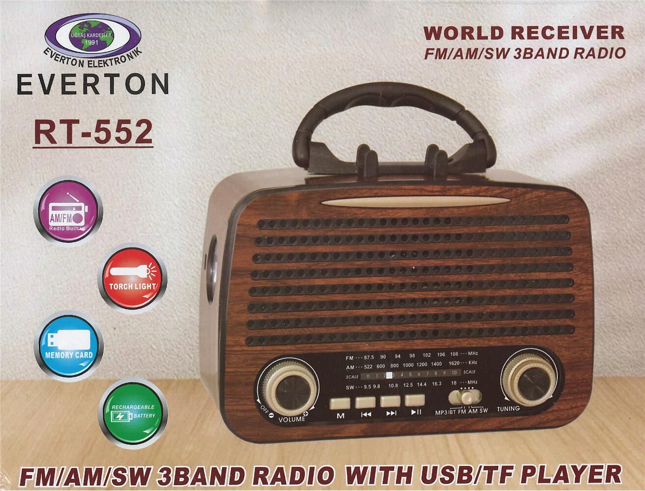 Everton Rt-580  Bluetooth Fm-Usb-Tf-Aux Şarjlı Nostaljik Radyo