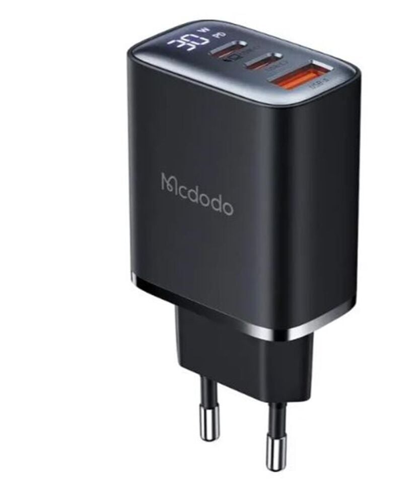 MCDODO CH-2180 30W 2 TYPE-C 1 USB-A GİRİŞLİ DİGİTAL GÖSTERGELİ HIZLI ŞARJ ALETİ- SİYAH