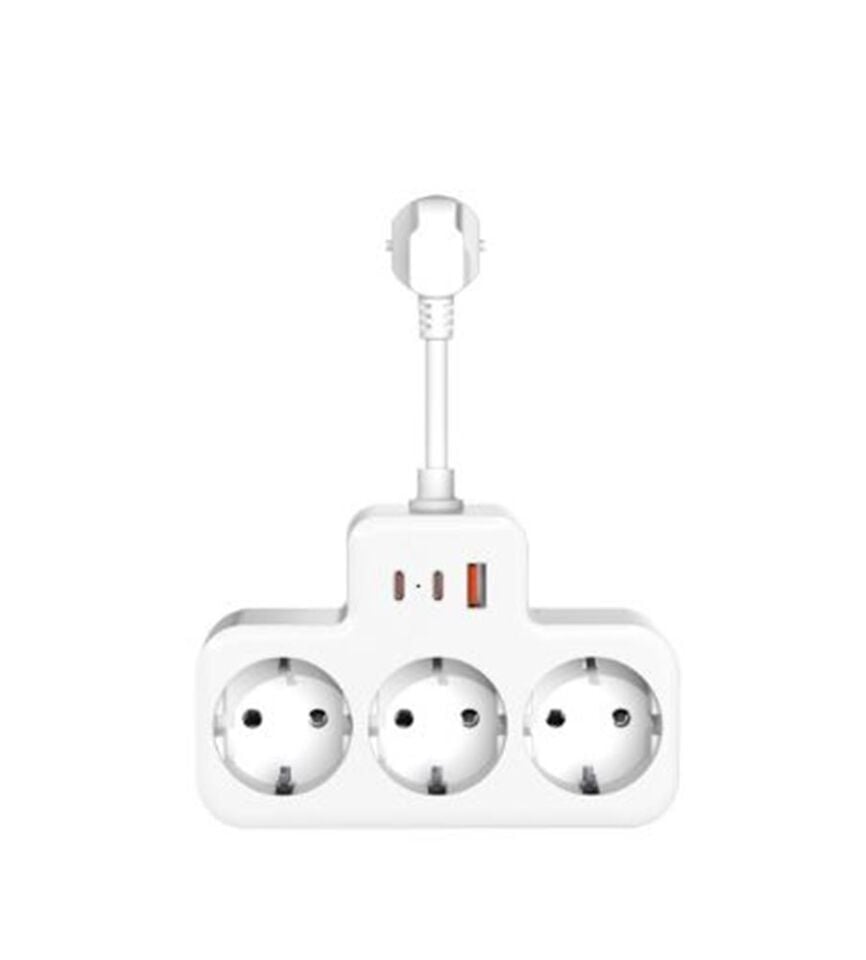 S-link PRZ07 Beyaz 3 Soketli 15mm 1 Usb 2 Type-C PD20W 1050 Joule Bakır Kablolu Akım Korumalı Priz