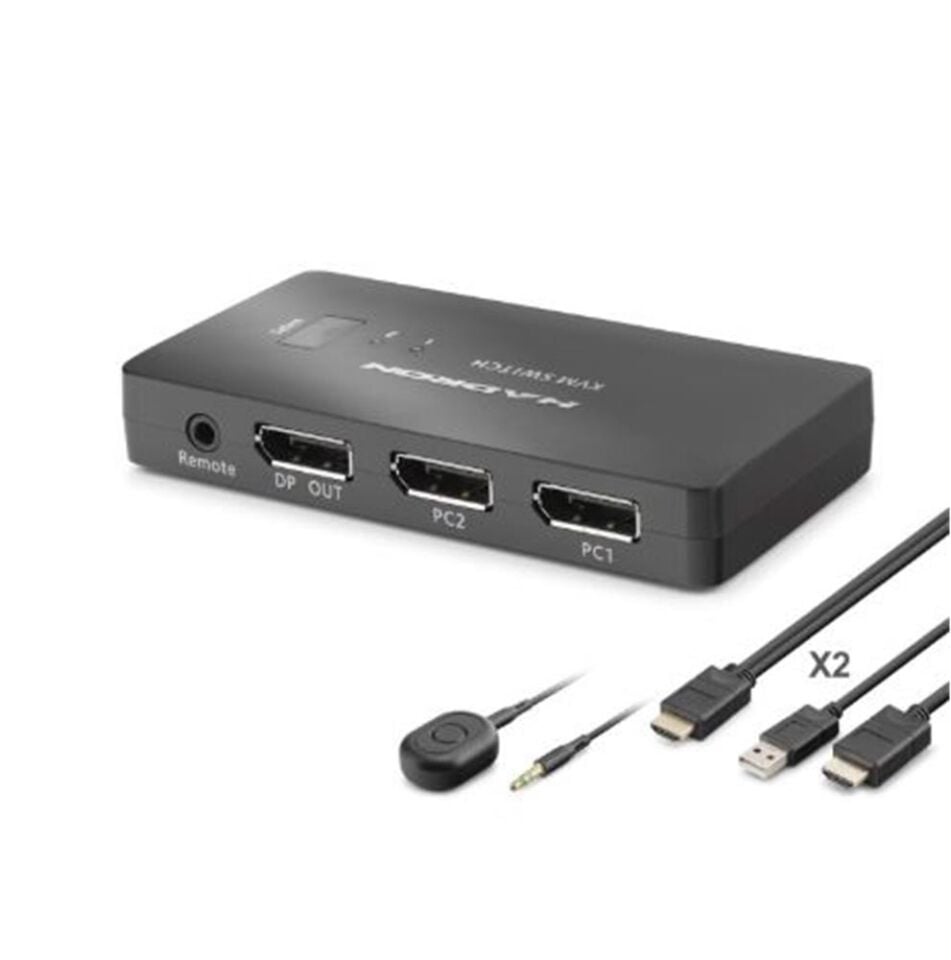 HADRON HDX1426 DisplayPort KVM Switch 2 Console USB Port 2 DisplayPort Siyah