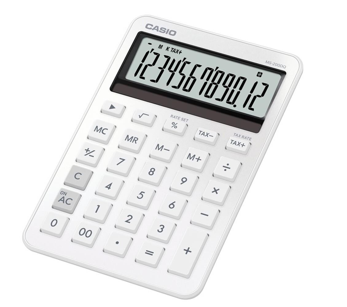Casio MS-200DQ-WE 12 Hane Beyaz Üstü Hesap Makinesi