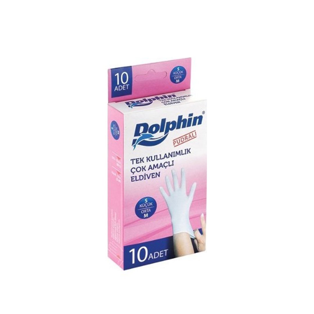 Dolphin Beyaz Lateks Kullanat Eldiven Pudralı (M) 10'lu Paket