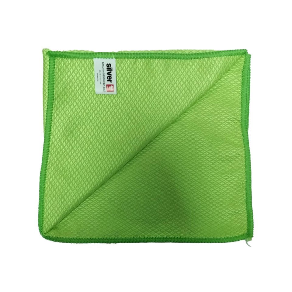 Silver Home Mikrofiber Baklava Desenli Cam Temizlik Bezi 40x40cm Yeşil