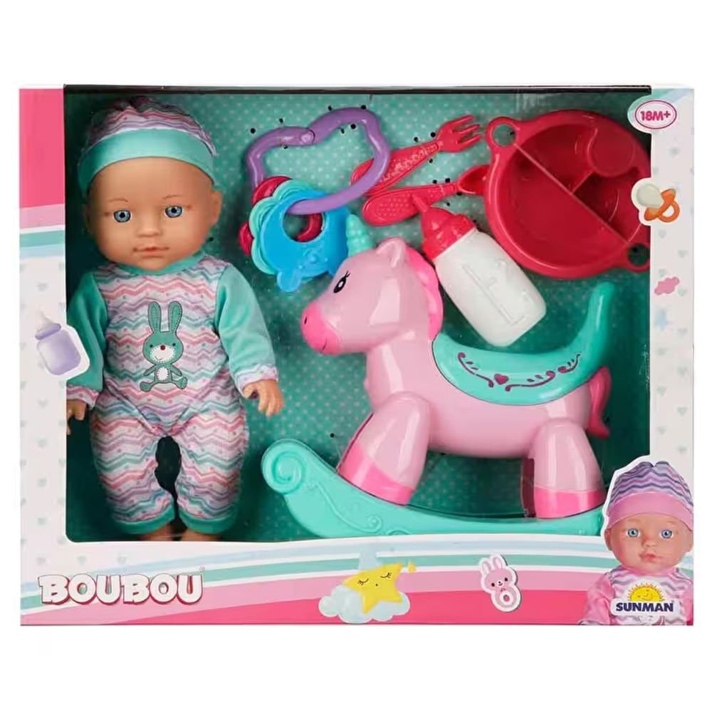 Sunman Oyuncak Boubou Bebek ve Sallanan Atı Oyun Seti 30 cm