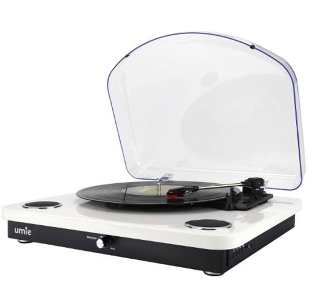 UMİE Bemol Beyaz Piano Kaplama 10W BT İN, BT OUT, RCA, USB Özellikli Nostaljik Pikap