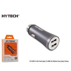 Hytech HY-X60 3.4A Hızlı Şarj 2 USB Gri Metal Araç Şarj Cihazı