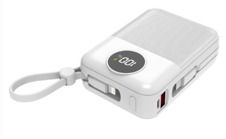 S-link MP120 20000mAh PD22.5W Type-C+Lightning Kablolu Beyaz  Pil Şarj Cihazı Powerbank