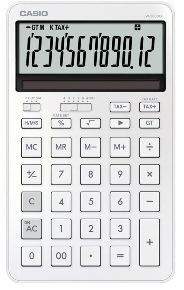 Casio JW-200DQ-WE 12 Hane İpeksi Beyaz Masa Üstü Hesap Makinesi