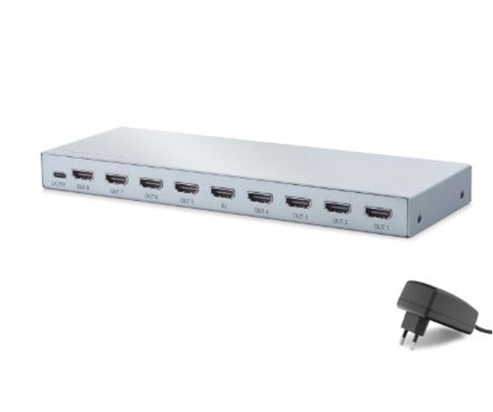 HADRON HDX1430 HDMI Splitter EDID 4K 60 Hz 1 Giriş 8 Çıkış Gri