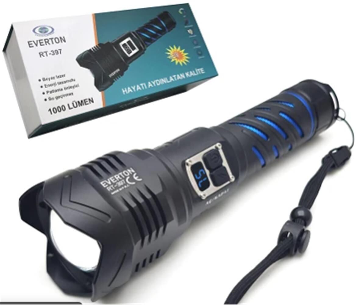 Everton RT-397 Metal Fener 1000 lümen Şarjlı 50W Su Geçirmez (Parlaklık Ayarl ) Led Gösterge