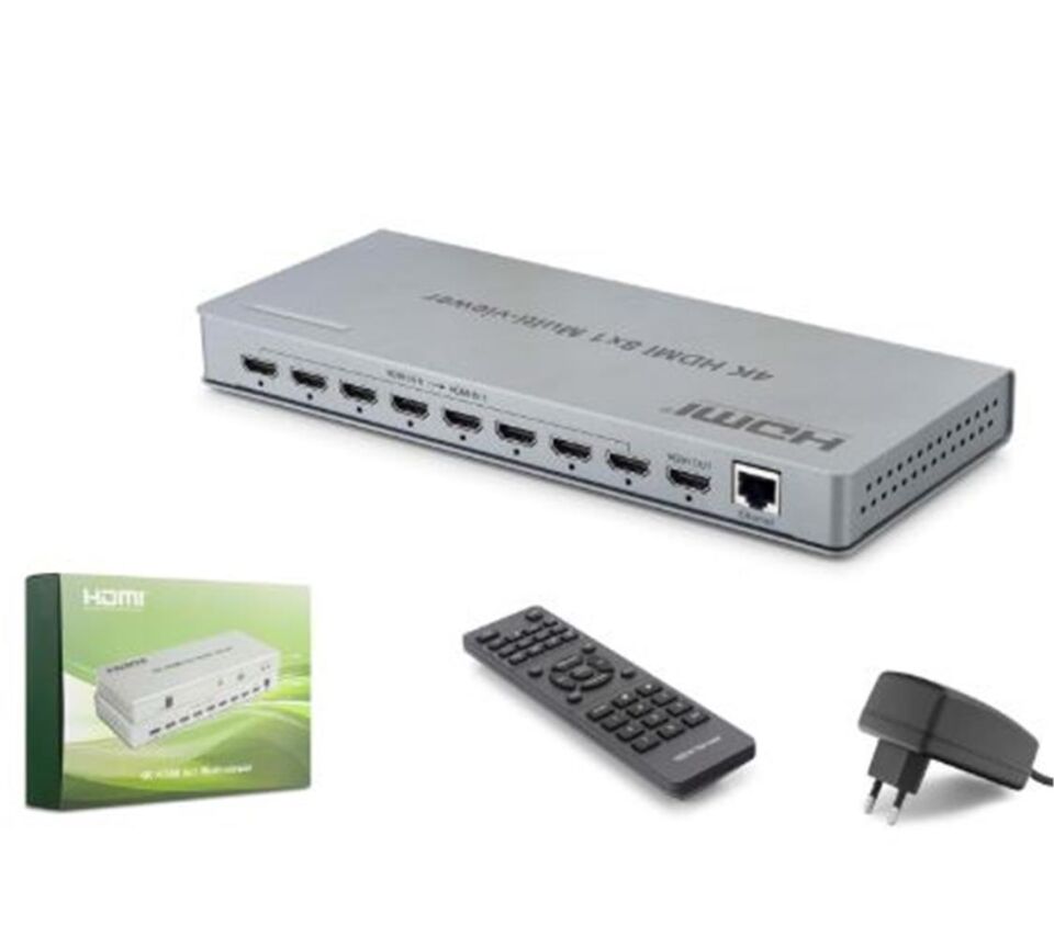HADRON HDX1438 HDMI Multi Viewer Network Kontrollü Kumandalı 4K 30 Hz 8 Giriş 1 Çıkış Gri