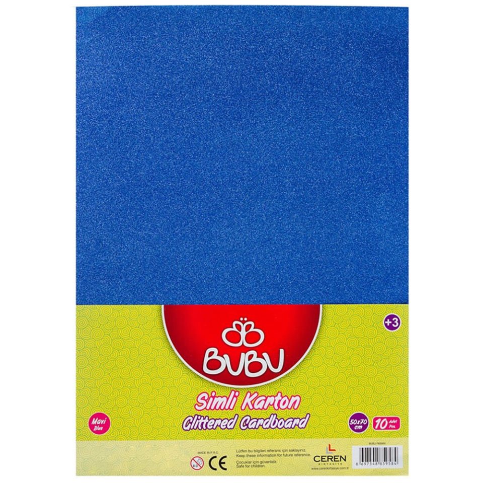 Bu-Bu Fon Kartonu Simli 50x70 Mavi 10 LU