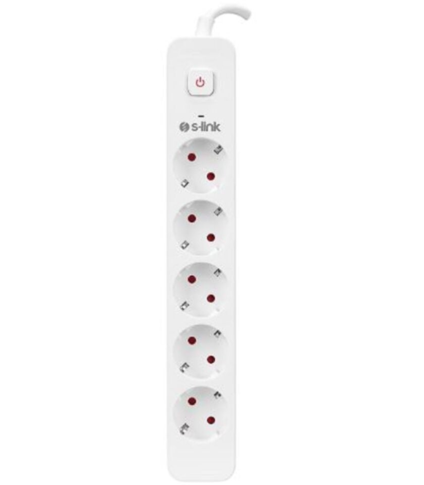S-link SPG501S 1.5m 1.5mm 100 yüzde  Bakır 750 Joule 5 li Anahtarlı Akım Korumalı Priz