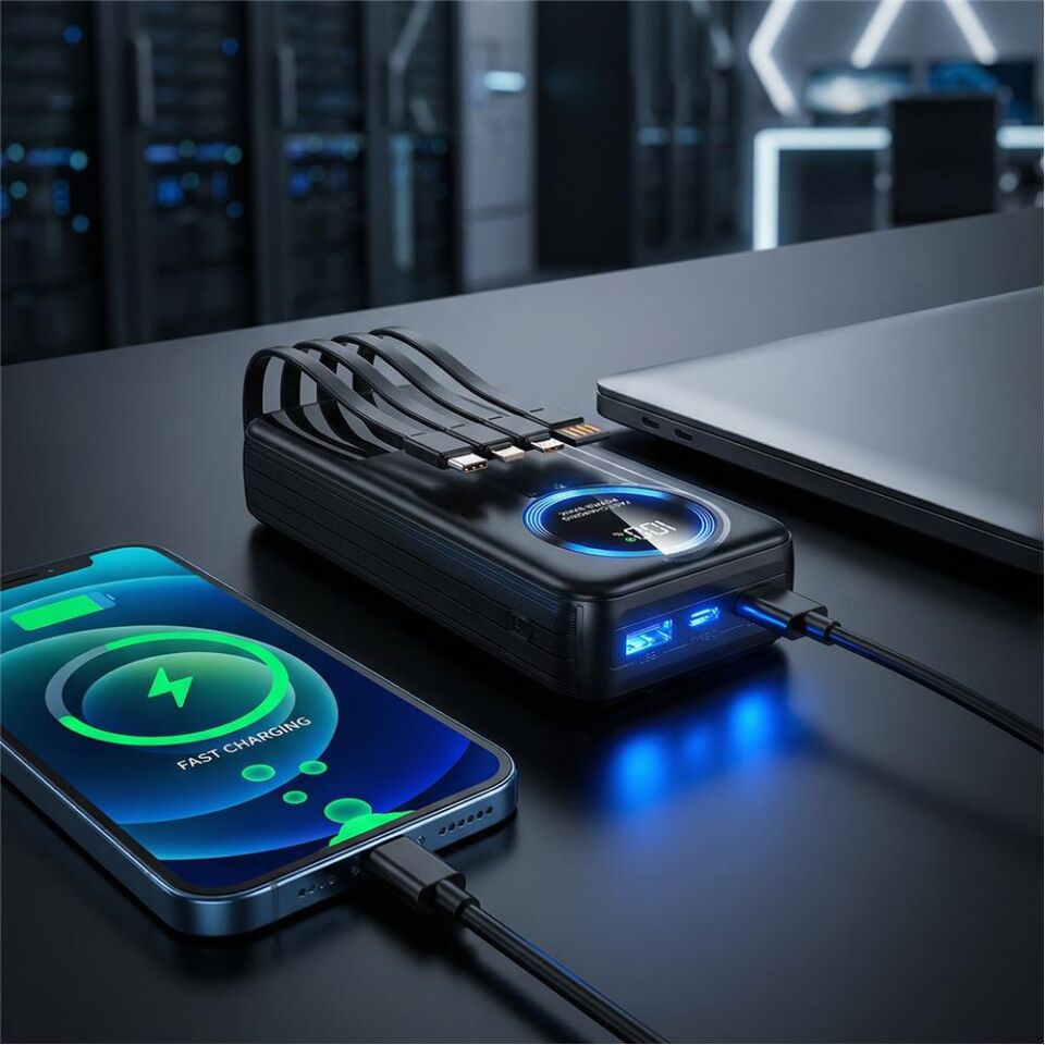 S-link IP-G220 20000mAh PD20W+QC3.0 Dahili Kablolu Siyah LCD Taşınabilir Pil Şarj Cihazı Powerbank