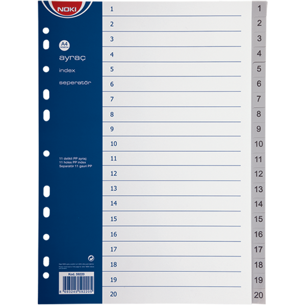 Noki Seperatör 1-20 Rakamlı Plastik A4 59220