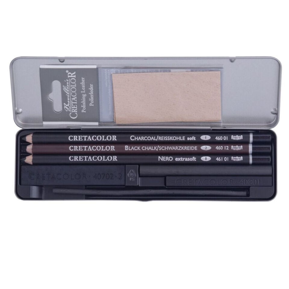 Cretacolor Charcoal Drawing Set Kömür Çizim Seti 8 Parça Metal Kutu 46008