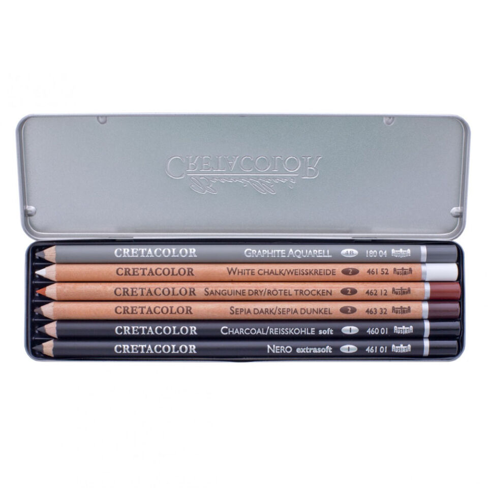 Cretacolor Basic Drawing Set Temel Çizim Kalemleri 6Lı Metal Kutu 40006
